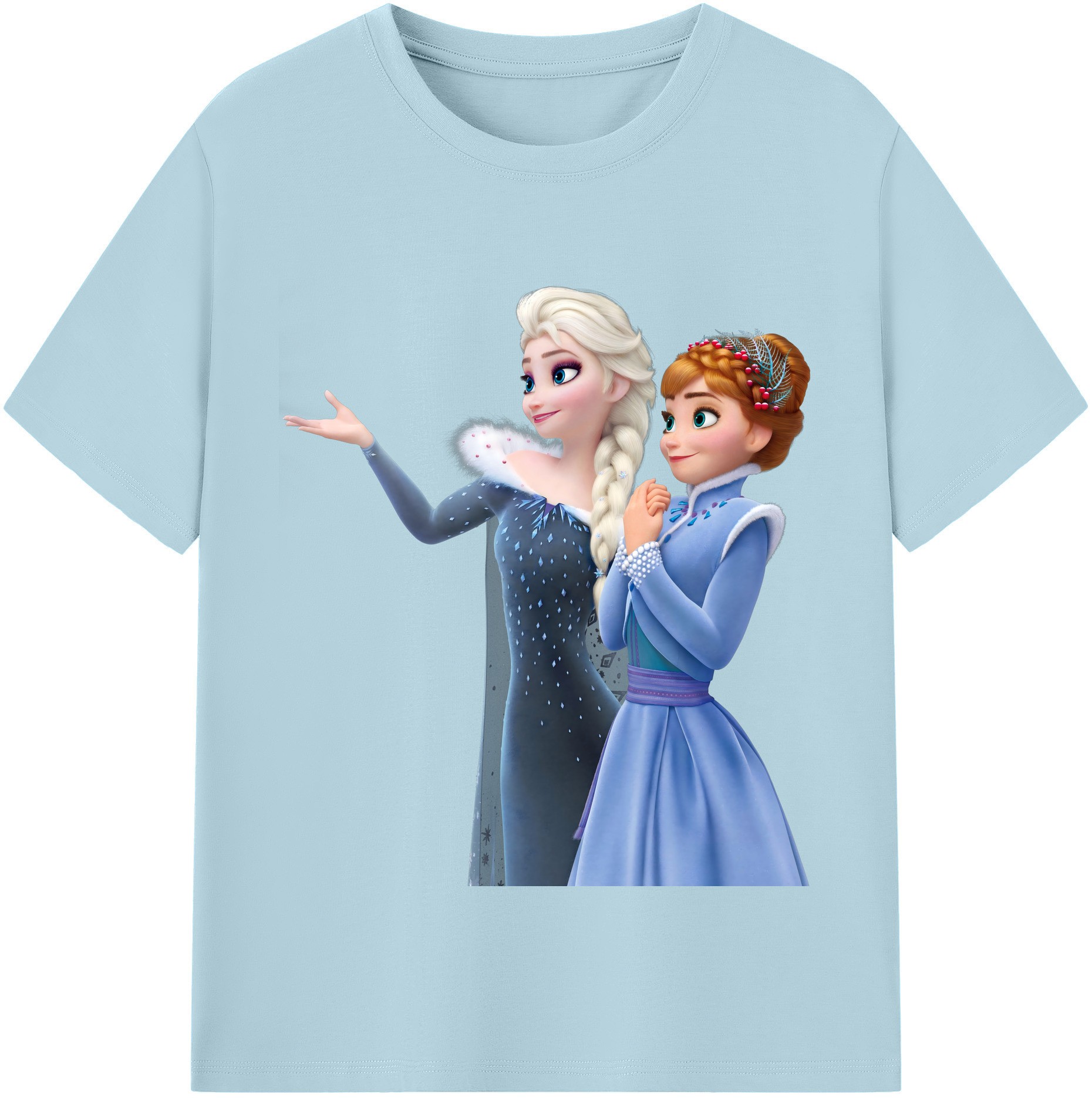 （画像用） アナと雪の女王 アンナ エルサ Frozen Anna Elsa 綿100％半袖Tシャツ（フロントプリント）